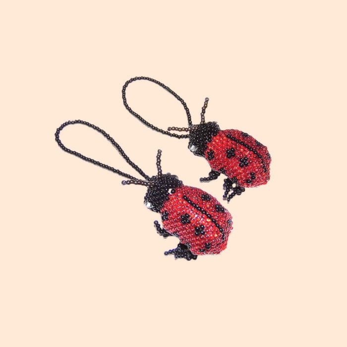Lady Bug Seed Bead Handcrafted Artisan Made Ornament - Guatemala