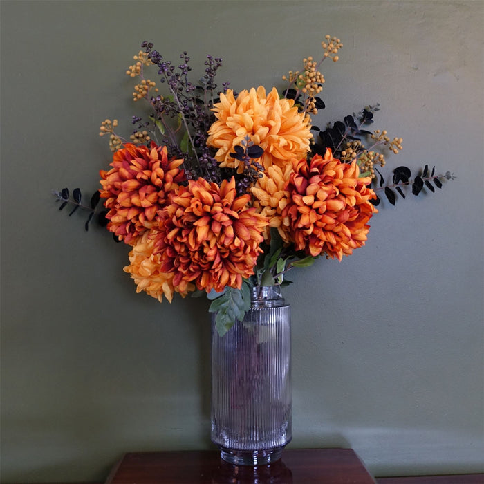 Leaf 65cm Orange and Black Flower Arrangement Glass Vase-0