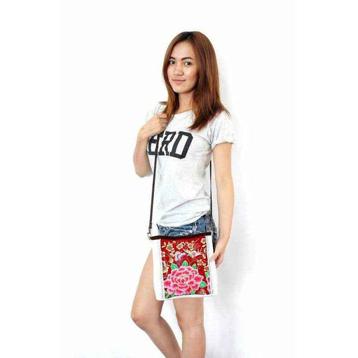 Leather Embroidered Crossbody Bag - Thailand