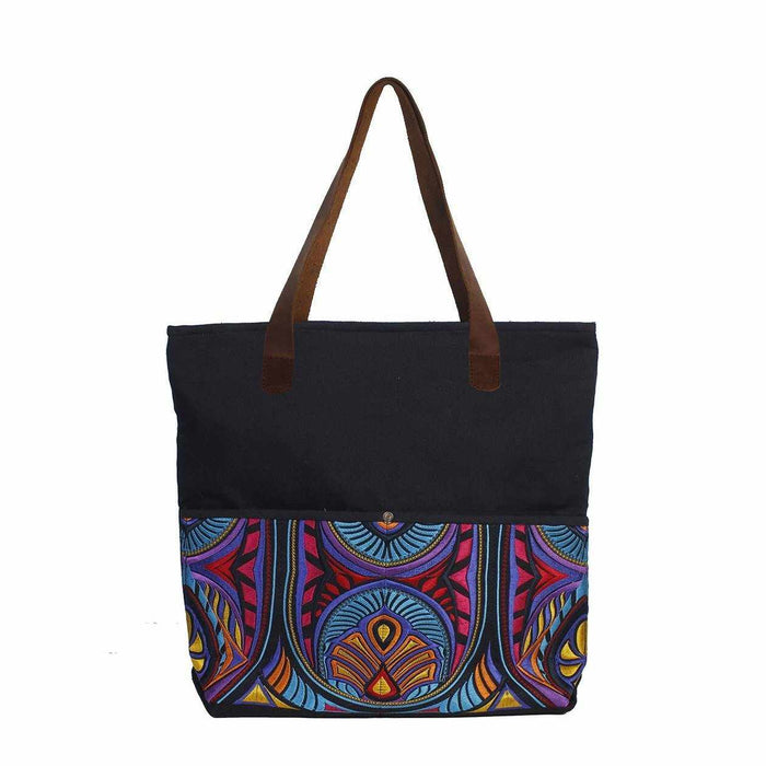 Leather Embroidered Texile Hmong Tote - Thailand