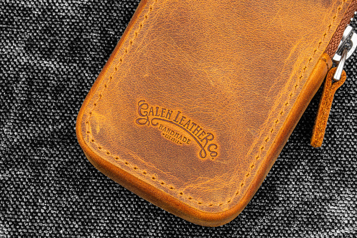 Leather Zippered Magnum Opus 2 Slots Hard Pen Case with Removable Pen Tray - Crazy Horse Brown