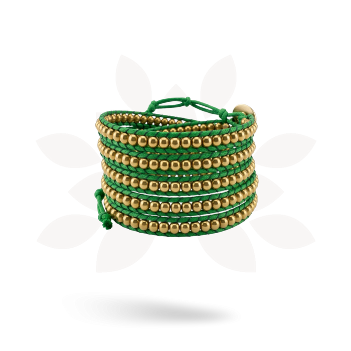 Lime Green Beaded Wrap Bracelet | Handmade Fair Trade Jewelry from Thailand | Boho Brass Bead