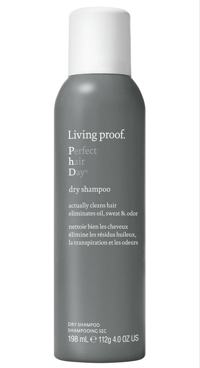 Living Proof Perfect Hair Day dry shampoo bottle on a white background