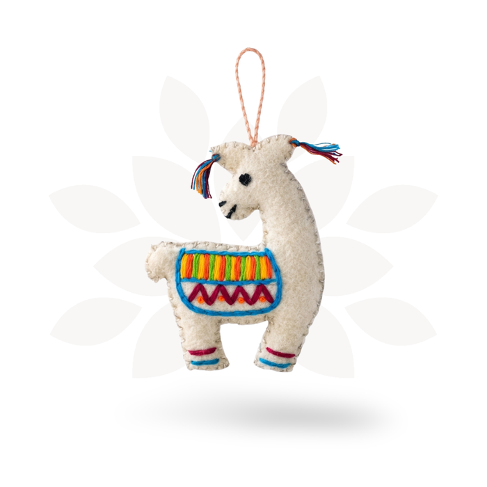 Llama Felted Embroidered Wool Handmade Ornament - Mexico