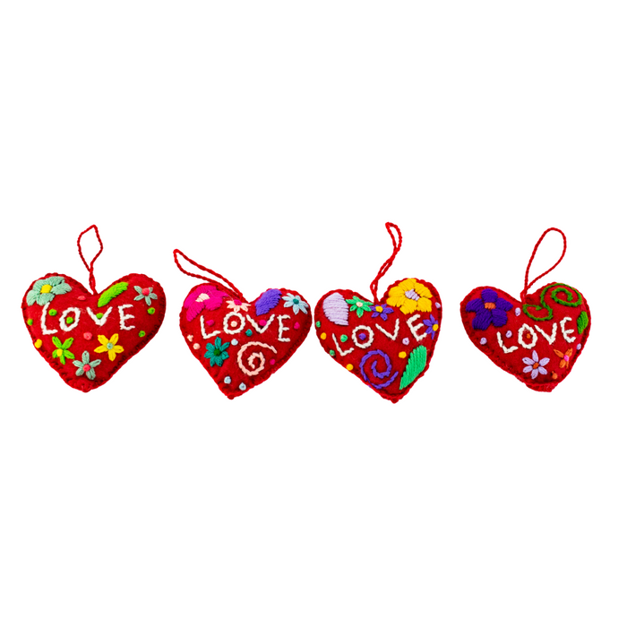 Love Heart Embroidered Handmade Ornament - Mexico