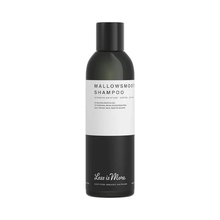 200ml bottle Less is More Mallowsmooth Shampoo, an intensive moisture shampoo for dry and brittle hair.