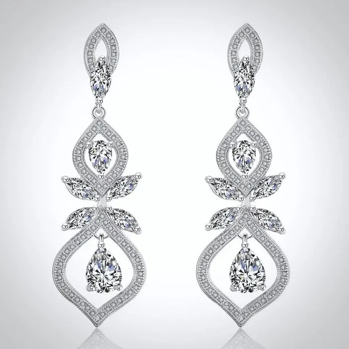Wedding Jewelry - Elegant Silver Cubic Zirconia Bridal Earrings