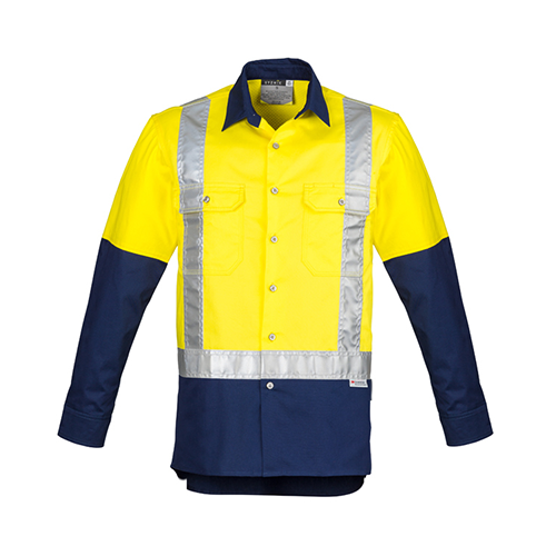 Mens Hi Vis Spliced Industrial Long Sleeve Shirt - Shoulder Taped | ZW124