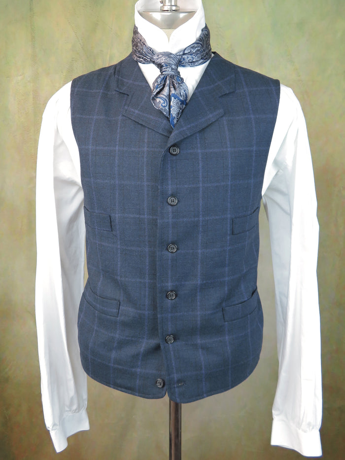 Men's Notch Vest - Periwinkle with Rust Accent Glen Plaid #797-B