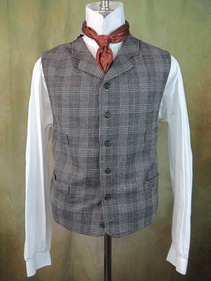Men's Notch Vest - Pewter Grey and Wine Glen Plaid #540