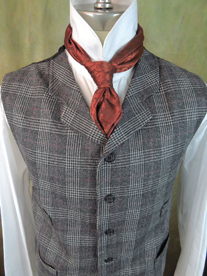 Men's Notch Vest - Pewter Grey and Wine Glen Plaid #540