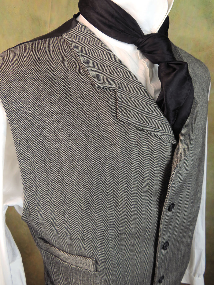 Men's Notch Vest - Slate Grey and Black Herringbone #693