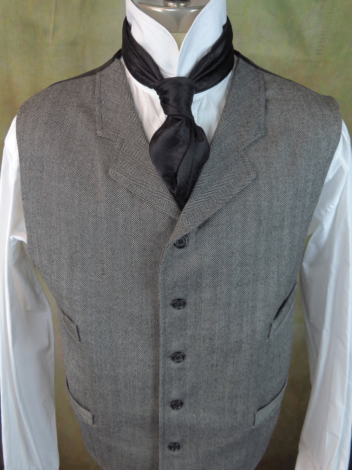 Men's Notch Vest - Slate Grey and Black Herringbone #693