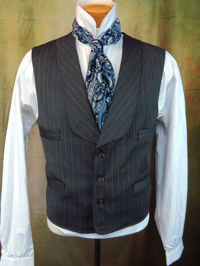 Men's Shawl Vest - Chalkboard Grey with Pencil Stripe #3250