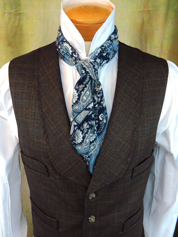 Men's Shawl Vest - Glen Plaid with Copper and Pale Blue Accents