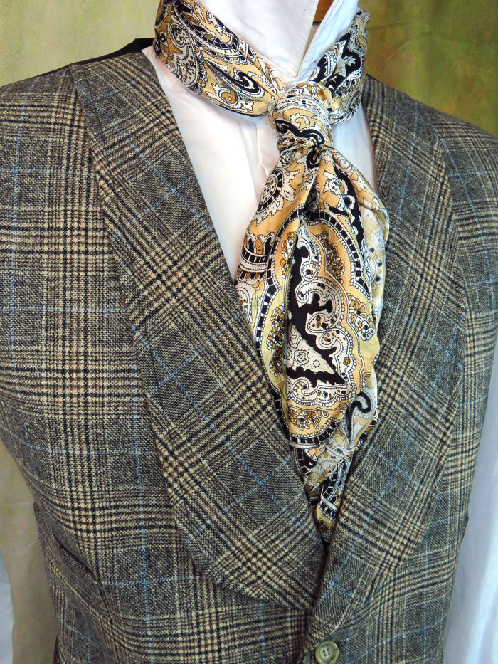 Men's Shawl Vest - Grey and Tan Glen Plaid with Powder Blue Windowpane #615-B