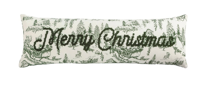 Mud Pie Long Green Xmas Toile Pillow