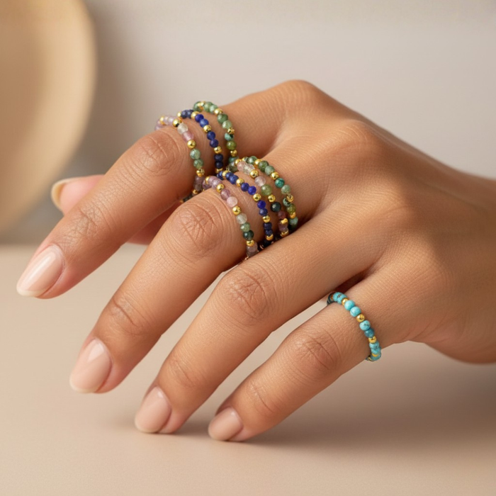Multi-Stone Gemstone Bead Elastic Ring - Thailand