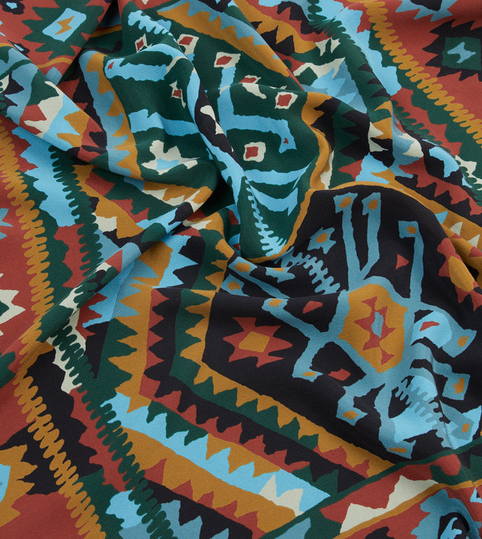 Navy and Yellow Kilim Print Silk Bandana