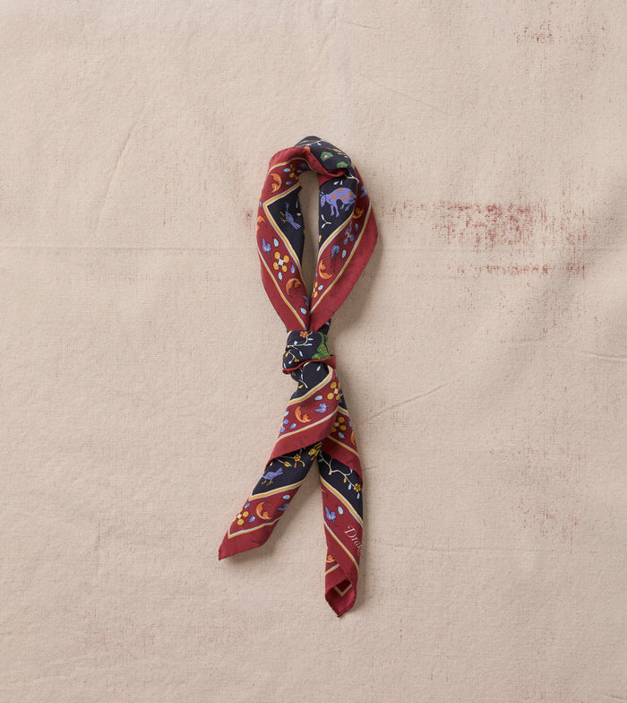 Navy Animals and Flowers Print Silk Bandana