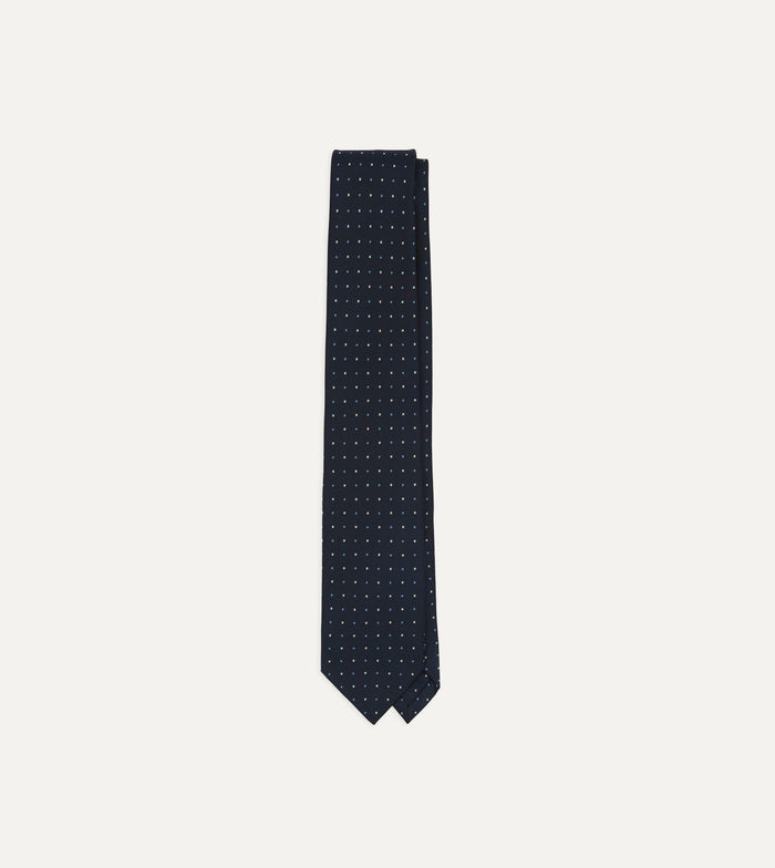 Navy Crosses Print Silk Self Tipped Tie