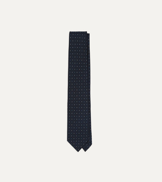 Navy Crosses Print Silk Self Tipped Tie