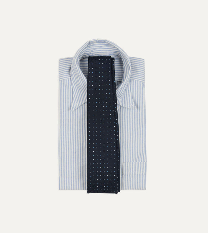 Navy Crosses Print Silk Self Tipped Tie
