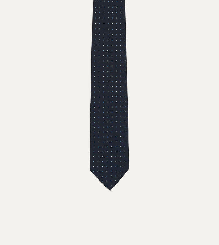 Navy Crosses Print Silk Self Tipped Tie