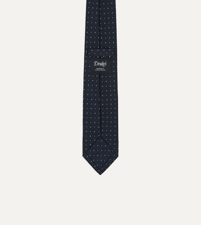Navy Crosses Print Silk Self Tipped Tie