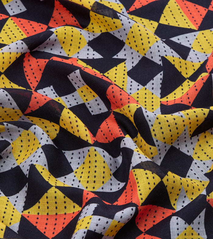 Navy Patchwork Print Wool-Silk Bandana