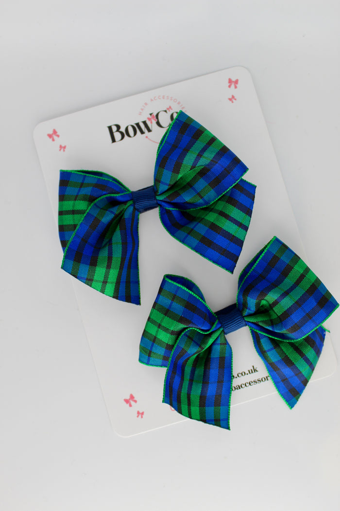 Navy Tartan Tail Bows Set - Clip