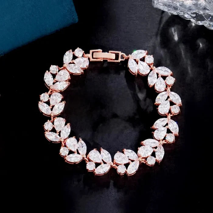 Refined CZ Bridal Bracelet – Silver, Gold & Rose Gold Adjustable Design