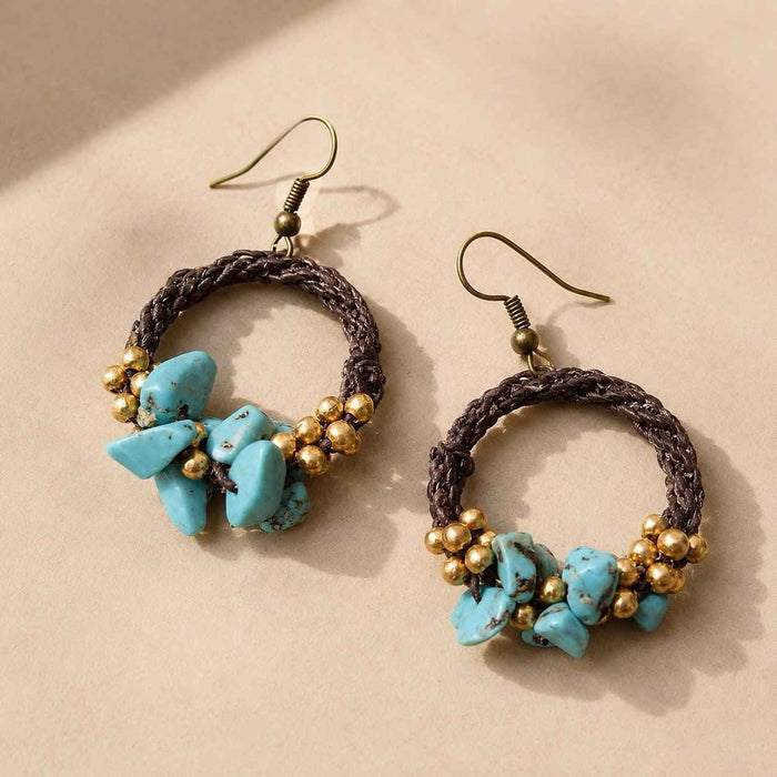 Neptune Wax Chord and Stone Earrings -Thailand