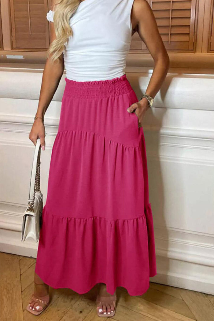 New High Waisted Sheering Pockets Maxi Skirt 🇬🇧