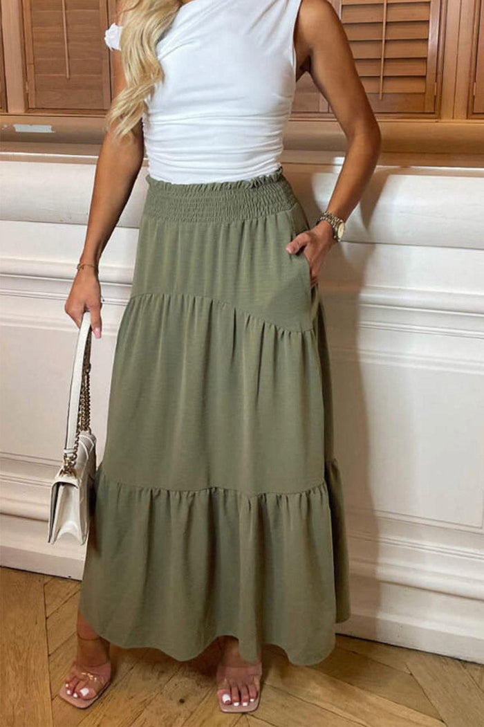 New High Waisted Sheering Pockets Maxi Skirt 🇬🇧