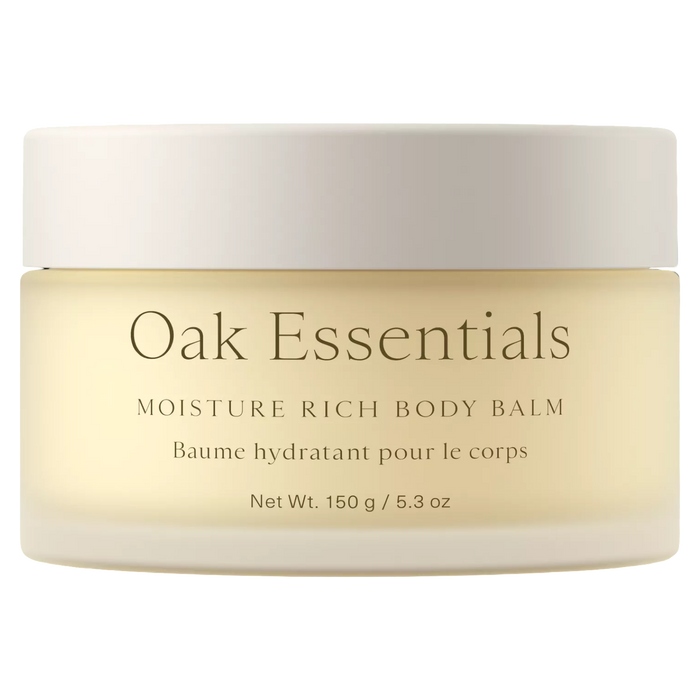 oak essentials body balm, moisture rich body balm, luxury body care, blue tansy skincare, ultra hydrating body balm, clean beauty body care, sensitive skin body balm, award winning body care