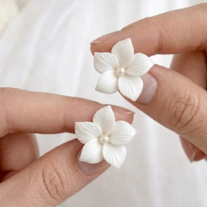 Bohemian Ceramic Flower Bridal Earrings with Removable Pearl Drops