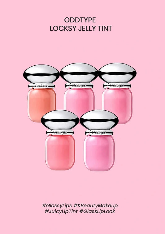 Locksy Jelly Tint lip products on a pink background with 'ODDTYPE' branding.