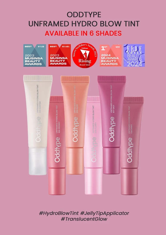 Four hydro blow tint tubes with branding and awards on a pink background