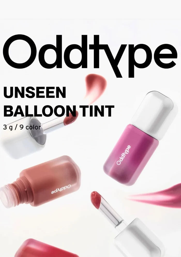 Oddtype unseen balloon tint with lip products on a white background