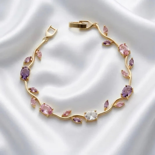 Delicate CZ Bridal Bracelet with Vine Design - Silver & Gold