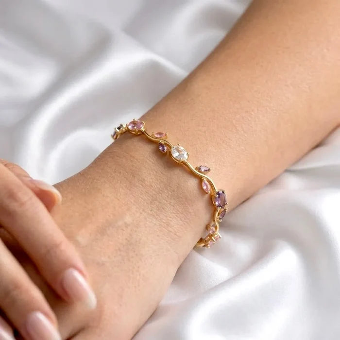 Delicate CZ Bridal Bracelet with Vine Design - Silver & Gold