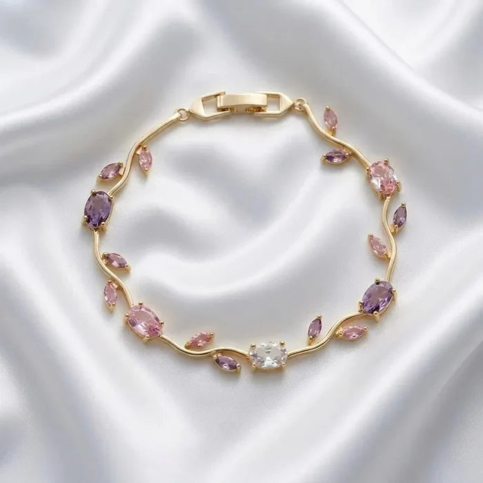 Delicate CZ Bridal Bracelet with Vine Design - Silver & Gold