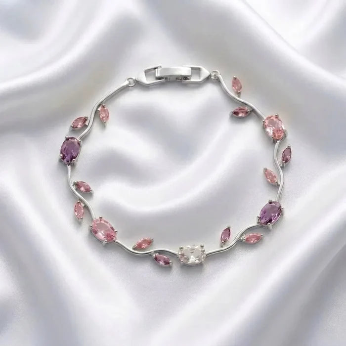 Delicate CZ Bridal Bracelet with Vine Design - Silver & Gold