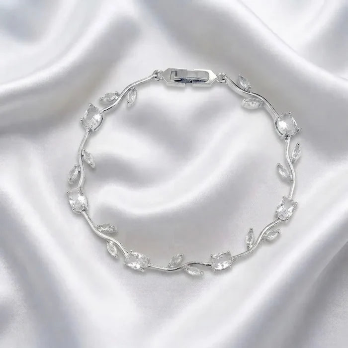 Delicate CZ Bridal Bracelet with Vine Design - Silver & Gold