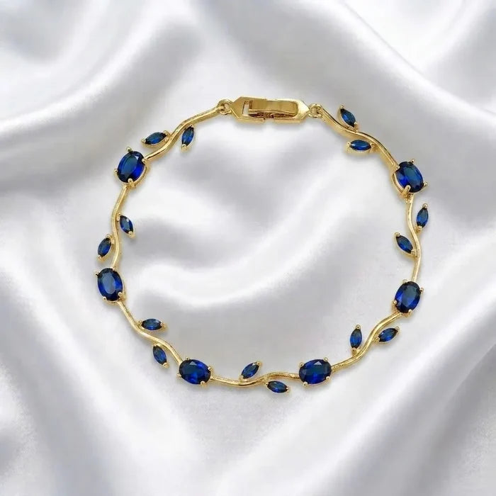Delicate CZ Bridal Bracelet with Vine Design - Silver & Gold