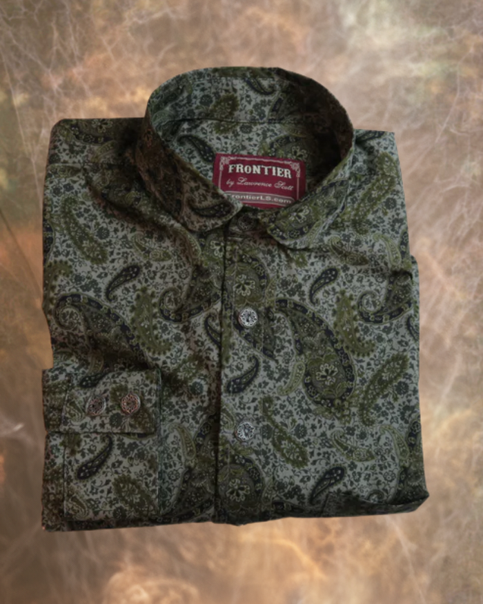 Olive Green and Grey Paisley Men's Dakota Shirt