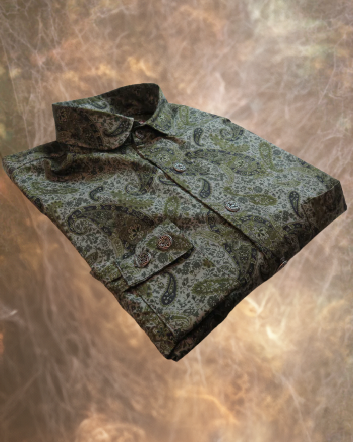 Olive Green and Grey Paisley Men's Dakota Shirt