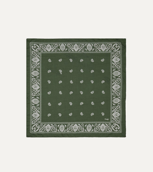 Olive Paisley Cotton-Silk Bandana