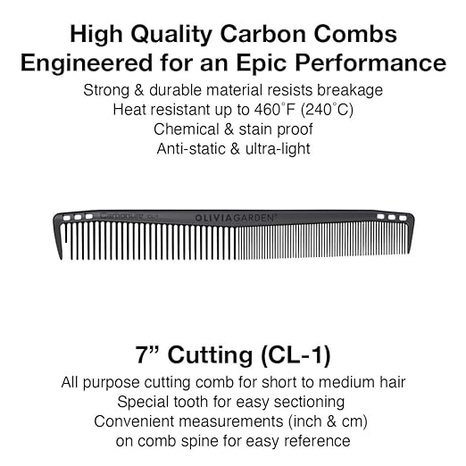 Olivia Garden CarbonLite carbon Cutting comb 7" # CL-1 - Palms Fashion Inc.